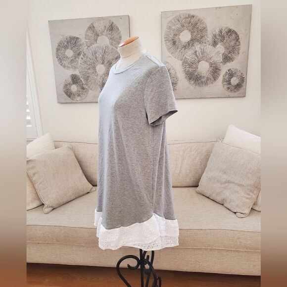 🌹 CHELSEA28 🌹 Eyelet Trim Short Sleeve Shift Dress - [Medium, Grey] - Picture 3 of 9